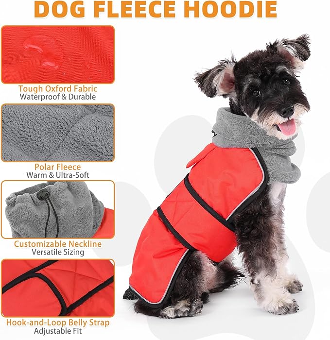 KOOLTAIL Dog Snow Jacket Winter Coat for Small Medium Dogs, Waterproof&Windproof Puppy Jacket with Fleece Lining and High Collar for Cold Weather, Warm Pet Snowsuit Vest Clothes with Leash Hole, Red S