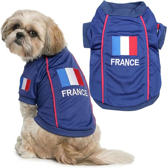 Parisian Pet Team France Dog Jersey - Breathable Mesh Puppy Football Jersey - Lightweight Stretch Sporty Dog Clothes - Summer Shirts for Medium Dogs - Soccer Jersey for Dogs - Sportswear Pet Clothes