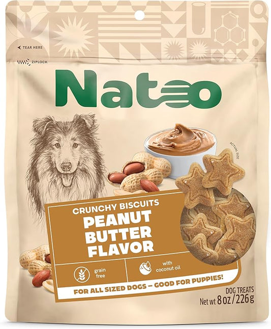 NATOO Natural Dog Biscuits for Small Dogs – Grain-Free Peanut Butter Treats with Collagen, Prebiotics, Fiber & Omega 6 – Support Digestion, Skin, Coat, Joints & Immunity – Allergy-Friendly, 8 oz