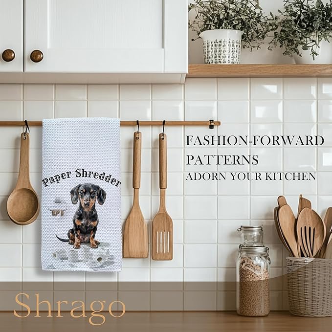Funny Shredder Dachshund Bathroom Hand Towels, Weiner Dog Gifts for Women Men, Dachshund Lovers Gifts Hand Towels for Bath Room Washroom, Dog Bathroom Decor, 16x24 Inch