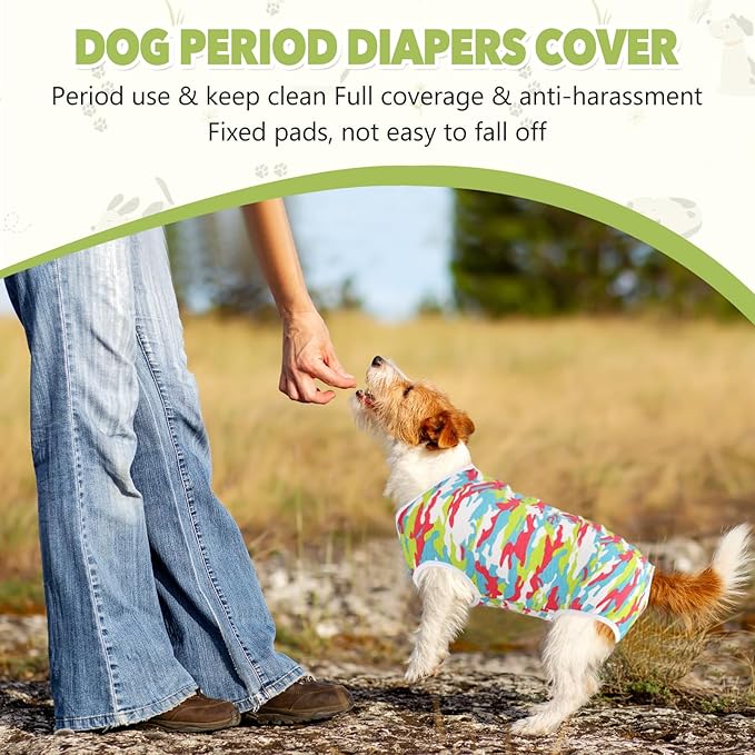 Dog Diapers Suit Period Onesie Fit for Small Medium Dogs Female Dog Sanitary Panties Male Dog Heat Diapers Cover Camo/Medium