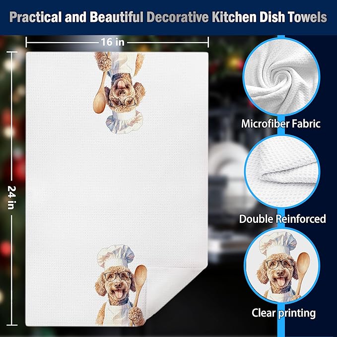 Funny Chef Goldendoodle Kitchen Dish Towels, Golden Doodle Gifts Women, Goldendoodle Gifts Decorative Hand Tea Towels for Kitchen, 16x24 Inches Set of 2