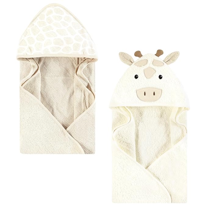 Hudson Baby Unisex Baby Cotton Animal Face Hooded Towel, Beige Giraffe, One Size