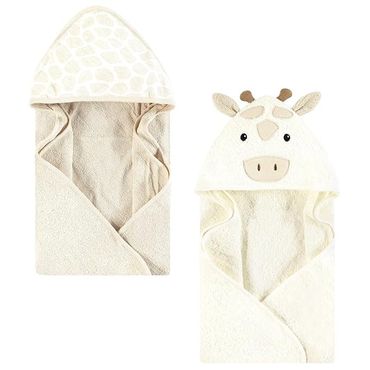 Hudson Baby Unisex Baby Cotton Animal Face Hooded Towel, Beige Giraffe, One Size