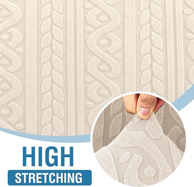 H.VERSAILTEX Jacquard Couch Covers for 3 Cushion Couch 1 Piece Stretch Sofa Covers Furniture Protector Anti-Slip Soft Thickened Dogs Slipcovers Washable Spiral Pattern(Sofa, Ivory)
