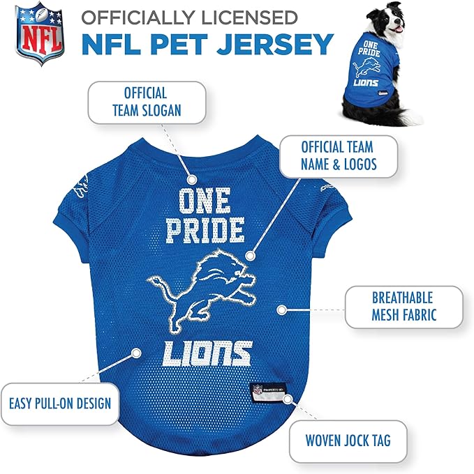Pets First NFL Detroit Lions Raglan Jersey One Pride - Size X-Small. Cutest Football Jersey for Dogs & Cats