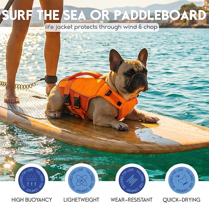 ASENKU Dog Life Jacket, High-Buoyancy Reflective Dog Swimming Vest with Durable Handles for Small/Medium/Large Dogs - Pool, Beach, Boating (Orange, M)