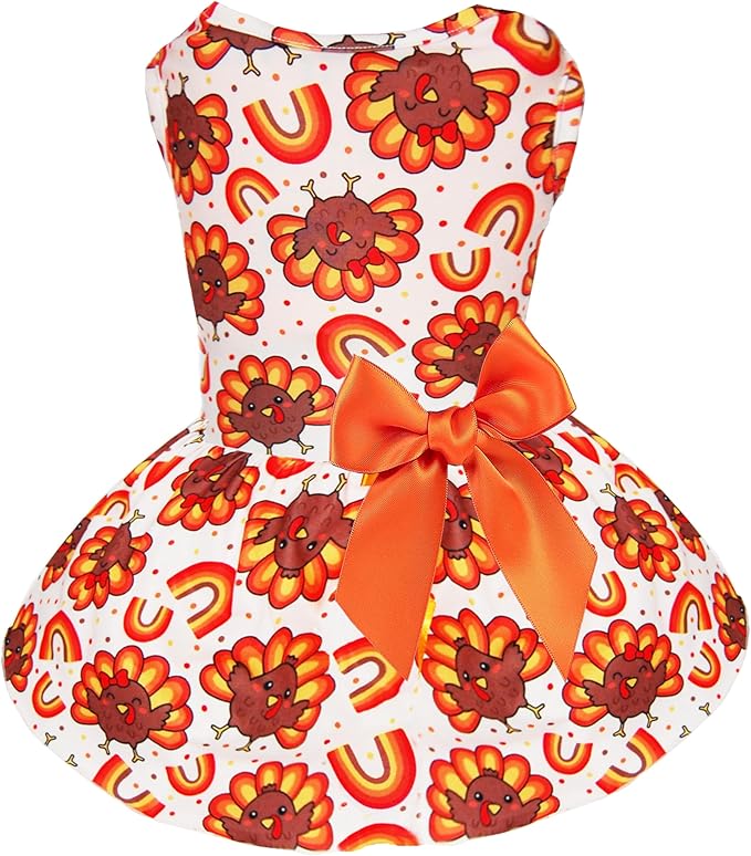 Thanksgiving Turkey Dog Dress, Cute Fall Holiday Pet Outfit for Small and Medium Dogs Autumn Harvest Costume for Puppy Girls and Boys