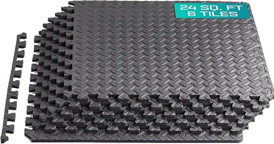Yes4All 24SQFT-120SQFT Puzzle Exercise Mat for Home Gym, EVA Interlocking Foam Floor Tiles with Border for Workout Equipment