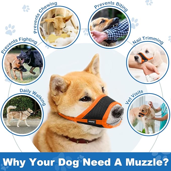 Dog Muzzle, Soft Nylon Muzzles for Small Medium Large Sized Dogs to Anti & Prevent Biting Barking Chewing, Pet Mouth Guard for German Shepherd with Adjustable Strap,Allows Panting Drinking (Orange,M)