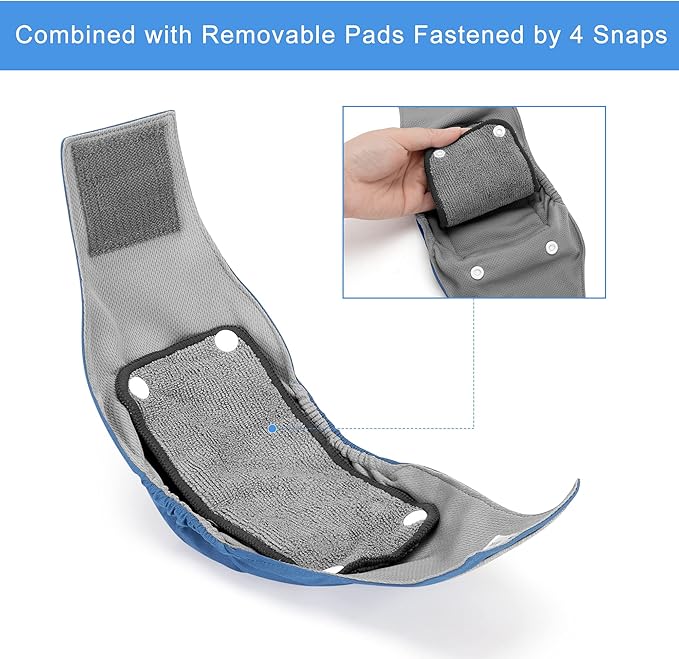 Teamoy Belly Bands for Male Dogs with Removable Pads, Reusable Washable Puppy Dog Diaper Wraps with Gray Lining(Pack of 3),S