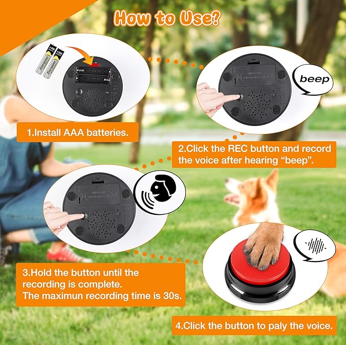 8 Color Dog Buttons for Communication,Voice Recording Button, Pet Training Buzzer, 30 Second Record & Playback, Gift for Dogs/Cats