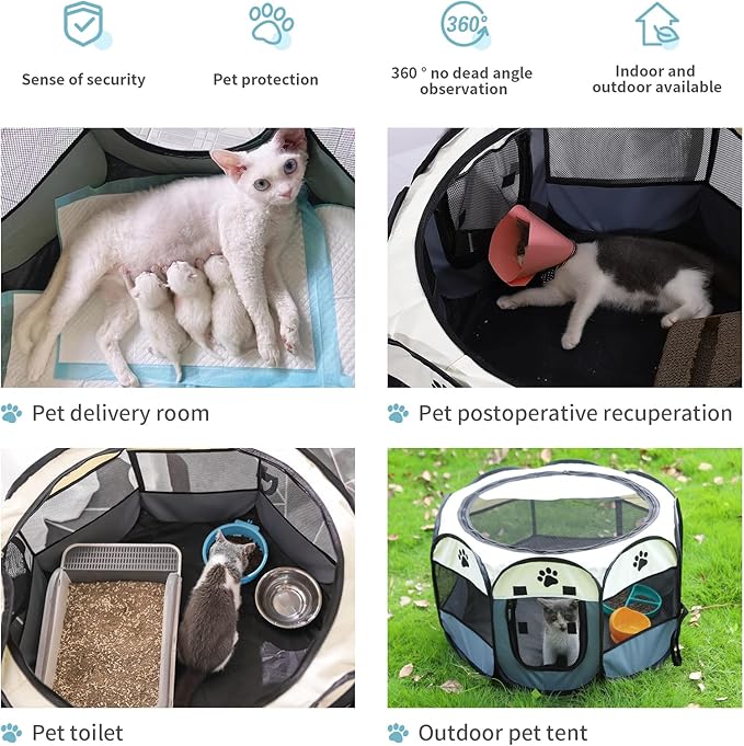 Portable Pet Playpen, Dog Playpen Foldable Pet Exercise Pen Tents Cat House Playground for Puppy Kitten Indoor Outdoor Travel Camping Use