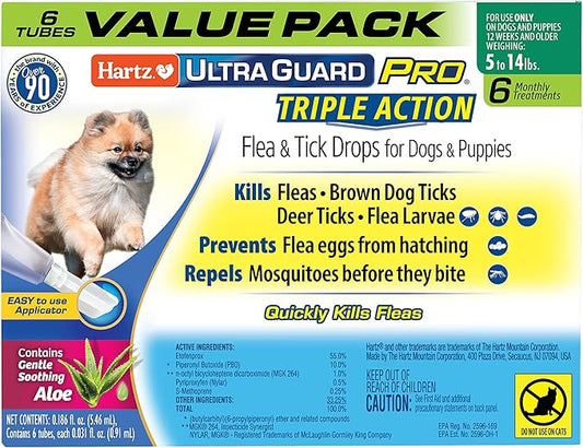 Hartz UltraGuard Pro Flea & Tick Topical Dogs & Puppies Treatment & Prevention, 6 Months, 5-14 lbs