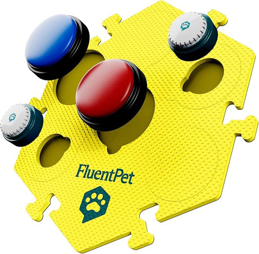 FluentPet Extra Large FlexTile for Big and Small Buttons - Yellow - Holds Big 3.5 1.9" Talking Dog and Cat Buttons - Each Button Mat Securely Holds 6 Buttons - Durable and Non-Slip