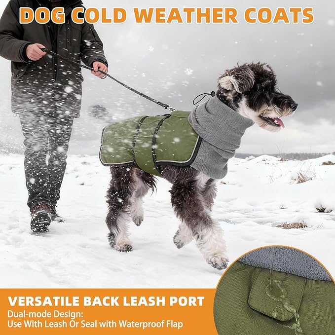 KOOLTAIL Dog Winter Coat for Small Medium Dogs, Waterproof&Windproof Puppy Jacket with Fleece Lining and High Collar for Cold Weather,Reflective Warm Pet Snowsuit Vest Clothes with Leash Hole,Green XS