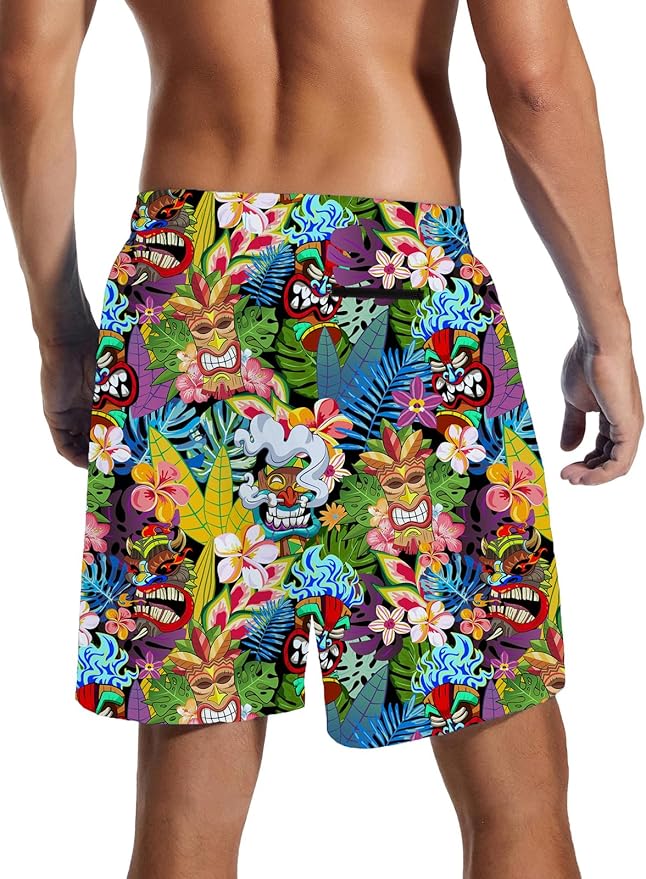 Mens Swim Trunks with Compression Liner Quick Dry Zipper Pocket Bathing