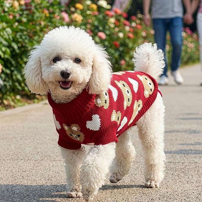 Vehomy Puppy Valentine's Sweater Dog Cat Love Heart Sweater Sweet Heart Kitten Knitwear Clothes Cute Small Pet Valentines Outfit Costume for Cats Small Dogs XL
