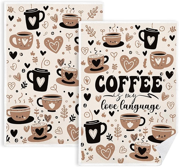 Trendy Coffee Kitchen Towels Set of 2, Coffee Lover Gifts Ideas Dish Tea Hand Towels for Kitchen Bar Station Shop Decor, Barista Towels, Barista Gifts, 16x24 Inch