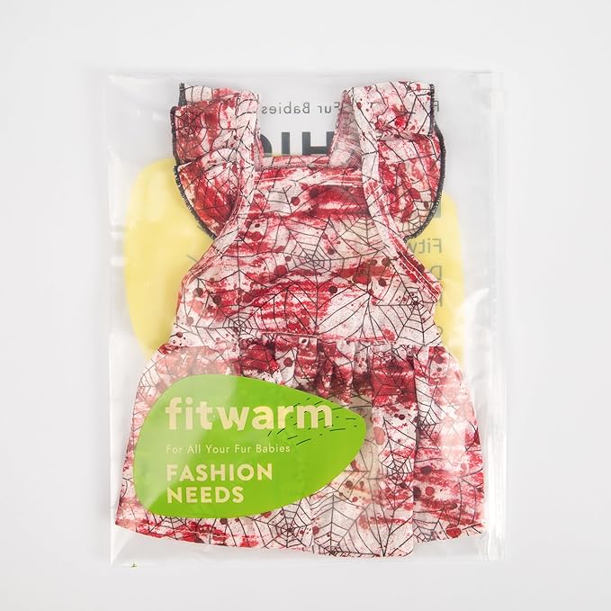 Fitwarm Halloween Spiderweb Dog Dress, Funny Dog Halloween Costumes, Doggy Clothes for Small Dogs Girl, Pet Apparel, Red, White, Black, Medium