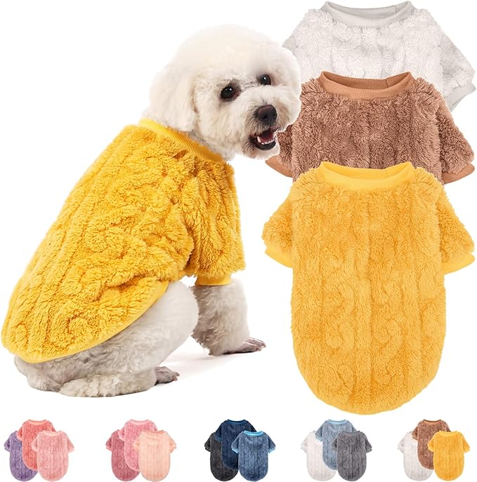 Dog Sweater, 3 Pack Dog Sweaters for Small Dogs or Cats, Girl or Boy, Warm Dog Clothes Shirt Coat for Winter Christmas (Beige, Coffee, Yellow, X-Small)