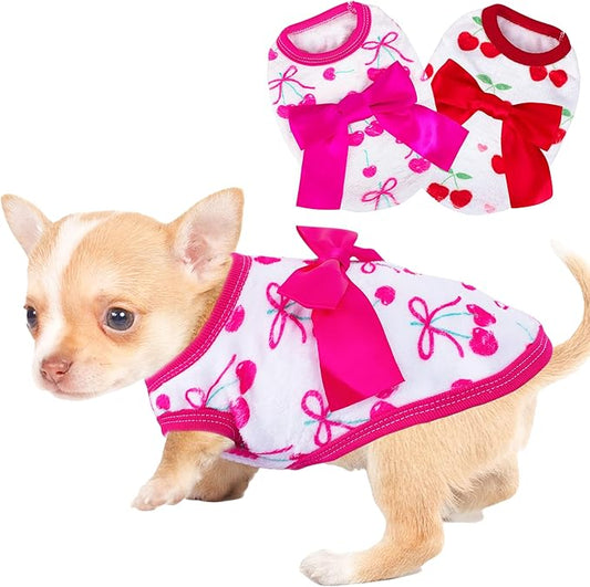 2 Pieces Dog Sweater for Small Dogs XXS Dog Clothes Chihuahua Puppy Sweaters Cherry Teacup Chihuahua Yorkie Puppy Clothes XXS Pet Sweater (Cherry, Small)