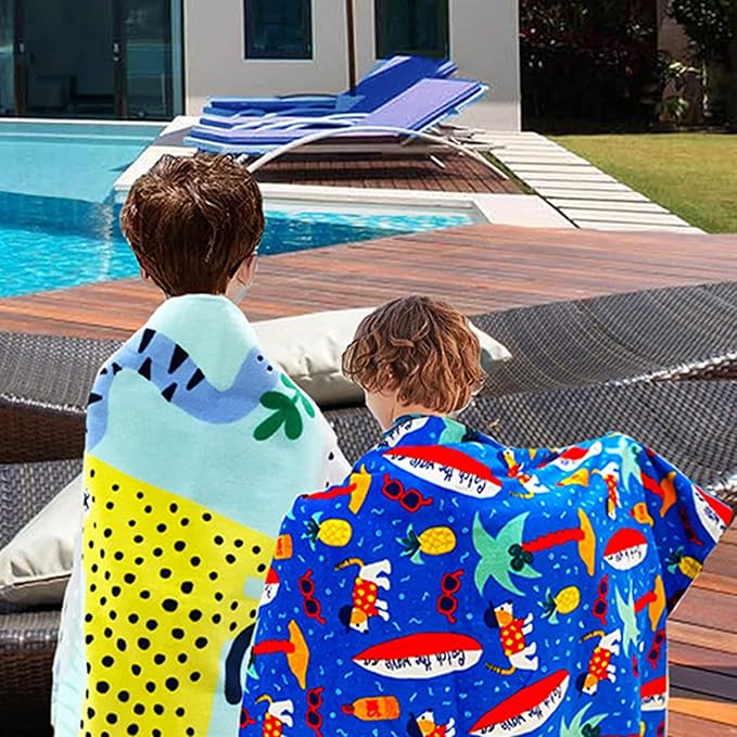 YIFONTIN Kids Beach Towel 100% Cotton Soft Absorbent Velour Throw Blanket 25.5X51 inches Gift for Bath Sports Swimming Pool Camping Picnic Holiday, Surfboard Puppy Coconut Pineapple Sunglasses.