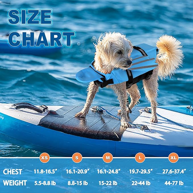 Dog Life Jacket, Cute Wings Adjustable Dog Life Vest with Chin Float and Handle for Swimming Boating Reflective High Buoyancy Swim Float Vest for Small Medium Large Dogs (Blue, S)