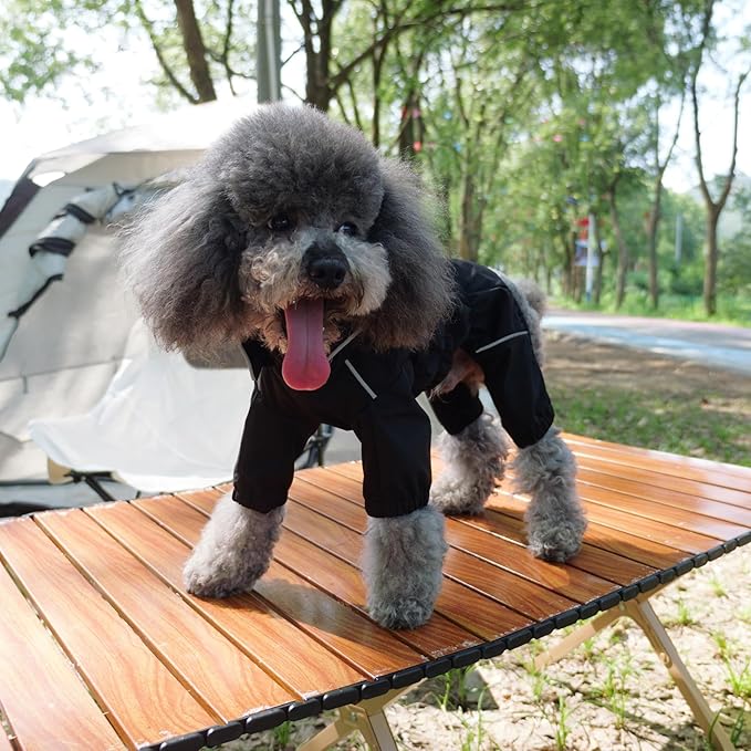 LOVELONGLONG Waterproof Dog Raincoat with Removable Hood – Outdoor Full Body Dog Jacket, Windproof Snowproof Shell Suit – All Season Pet Rain Gear Black XL
