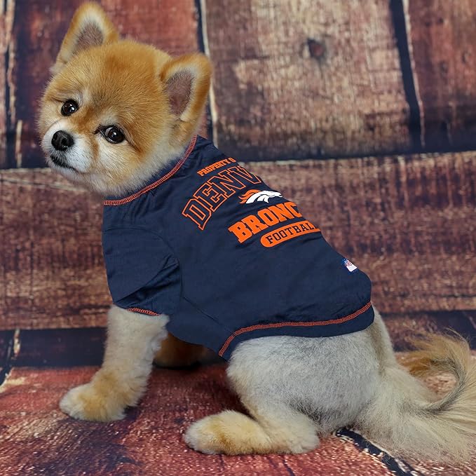 NFL Denver Broncos Dog T-Shirt for Pets, Size X-Small. Officially Licensed Pet Shirt with Team Logo, Soft Stretchable Comfort Fit Apparel for Dogs & Cats