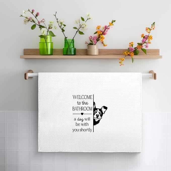 Funny Rat Terrier Dog Bathroom Hand Towels, Rat Terrier Gifts, Welcome to The Bathroom a Dog Will Be with Decorative Hand Towels for Bath Room Washroom Restroom, 16x24 Inch
