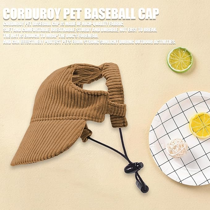 Dog Baseball Cap, Dog Cat Summer Beach Visor Hat with Ear Holes, Adjustable Puppy Sunbonnet Headdress (Brown, Small)