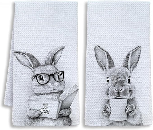 Funny Bunny Bathroom Hand Towels, Kids Bathroom Decor, Gifts for Bunny Lovers Hand Towels for Kids Bath Room Washroom, Animal Lovers Gifts, 16x24 Inch Set of 2