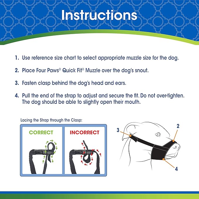 Four Paws Walk-About Quick-Fit Short Snout Adjustable Dog Muzzle for Medium Dogs, Washable & Breathable, Black, 1 Count