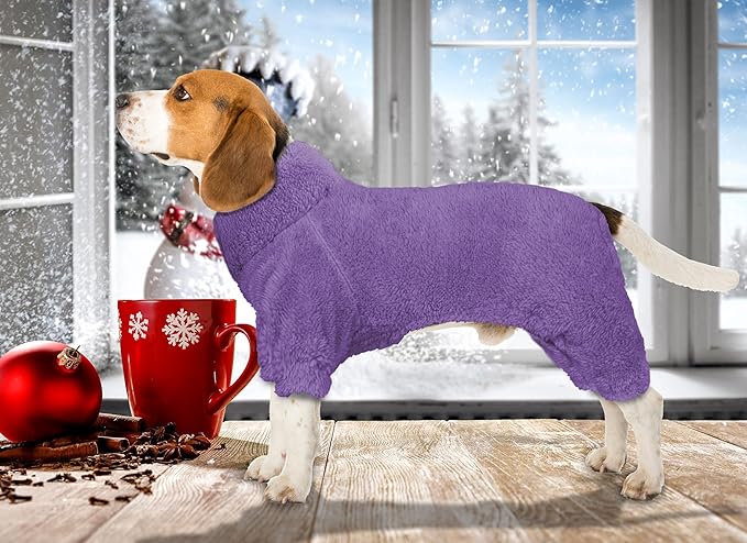 Fuzzy Dog Pajamas Turtleneck Pet Clothes Warm Soft Cozy Lightweight Pet Pjs Dog Sweaters for Medium Dogs(Purple-M)