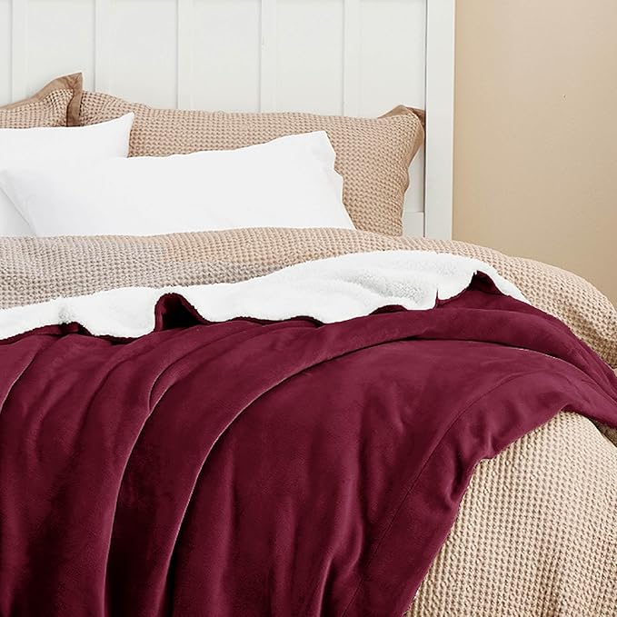 Bedsure GentleSoft Sherpa Fleece Twin Size Blanket for Couch, Non-Heated, Thick and Warm Throw for Girls and Women, Soft Fuzzy Plush Twin Blanket for Winter, Burgundy, 60x80 Inches