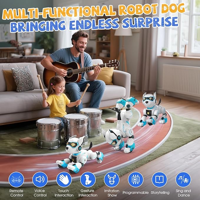 Robot Dog for Kids, Remote Control Dog with Voice Touch Interaction and lmitation Show, Programmable Gesture Sensing Dog Robot, Singing, Dancing, Talking, Smart Stunt Robot Dog Toy Gift for Boys Girls