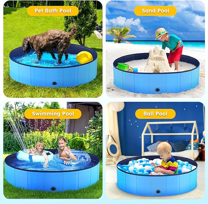 Niubya Foldable Dog Pool, Collapsible Hard Plastic Dog Swimming Pool, Portable Bath Tub for Pets Dogs and Cats, Pet Wading Pool for Indoor and Outdoor, 48 x 12 Inches