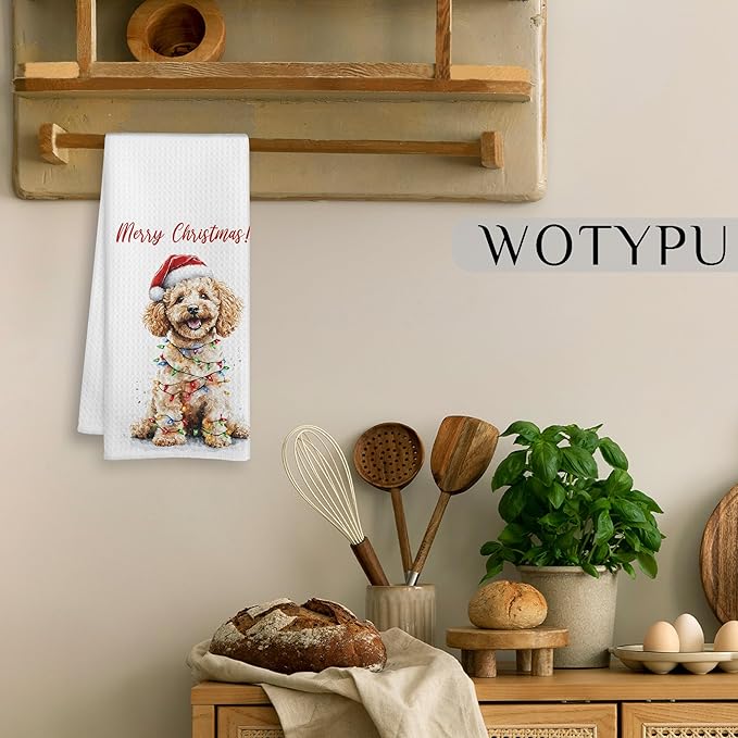 Goldendoodle Christmas Kitchen Towels, Goldendoodle Gifts for Women Men Dish Tea Towels, Dog Lover Gifts Decorative Hand Towel for Bathroom, Christmas Bathroom Decor,16X24 Inch