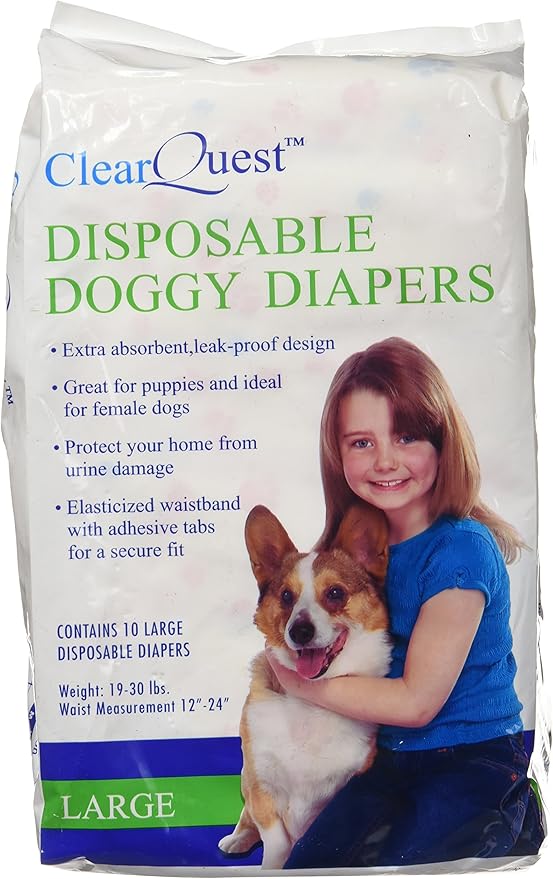 ClearQuest Disposable Doggy Diapers, Super Absorbent Leak-Proof Pet Diapers