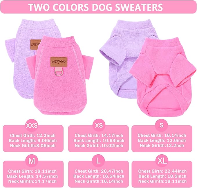 2 Pieces Dog Sweaters with Leash Ring Fleece Dog Winter Clothes for Small Medium Dogs Girl Boy Turtleneck Pet Sweatshirt Puppy Pullover Sweaters Cat Apparel Clothing,XL, Pink and Purple