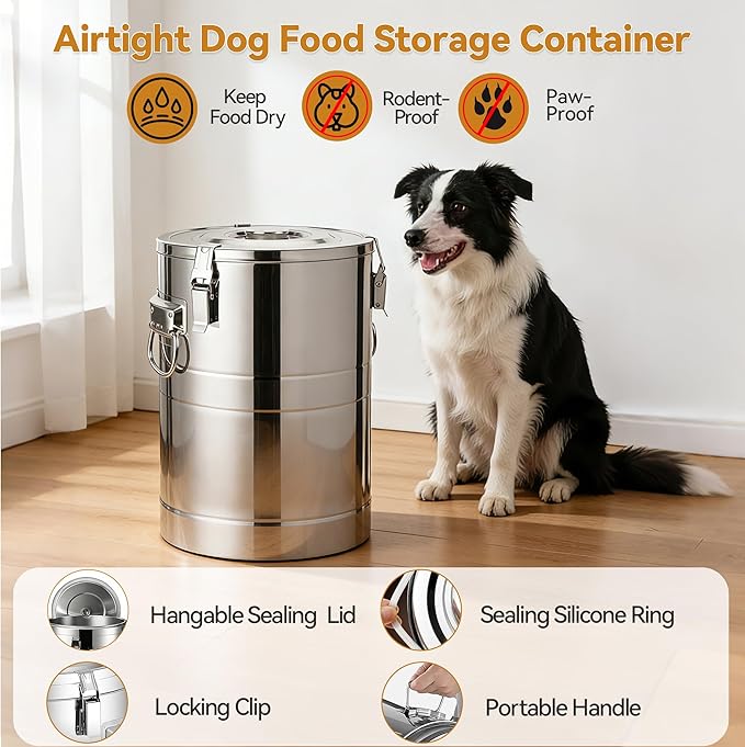 Newget 40 Lbs Stainless Steel Dog Food Storage Container, Large Airtight Pet Food Storage Bin with Lid to Keep Fresh, Metal Container with Scoop for Dog, Cat, Bird Seed, Rice, Grain & Kitchen Pantry