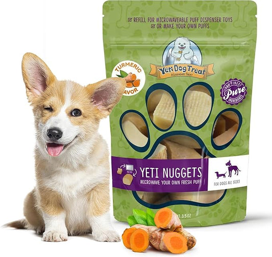 Yeti Refill Nuggets for Puff and Play Dog Toys - Natural Himalayan Yak Cheese Treats, Healthy Dog Chews, Suitable for All Dogs, Ideal for Interactive Chew Toys and Dispensers - 6 Pieces, Turmeric