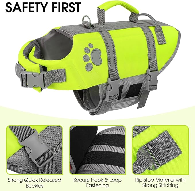 Queenmore Dog Life Vest for Swimming Large, XXL Dog Life Jacket, Floating Dog Swimming Vest, Adjustable Large Dog Life Vests for Boating with Hook/Rescue Handle, Big Dog Water Saftey Vest for Pool