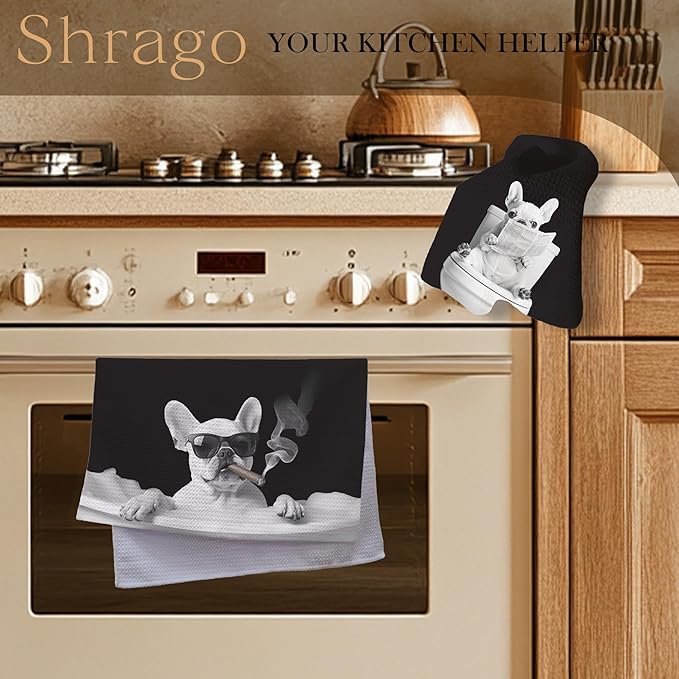 Funny French Bulldog Bathroom Hand Towels, Frenchie Gifts for Women Men, Dog Mom Dad Gifts Hand Towels for Bath Room Washroom, Dog Bathroom Decor, 16x24 Inch Set of 2