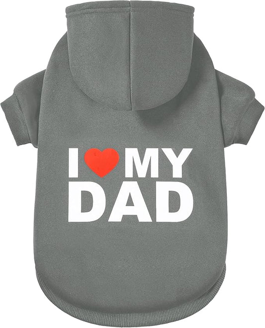 GreenJoy Dog Sweater Dog Hoodie Cold Weather Dog Coat Hooded Sweatshirt for Puppies,Cats, Small Medium Large Dogs (Grey(I Love My Dad), Large)