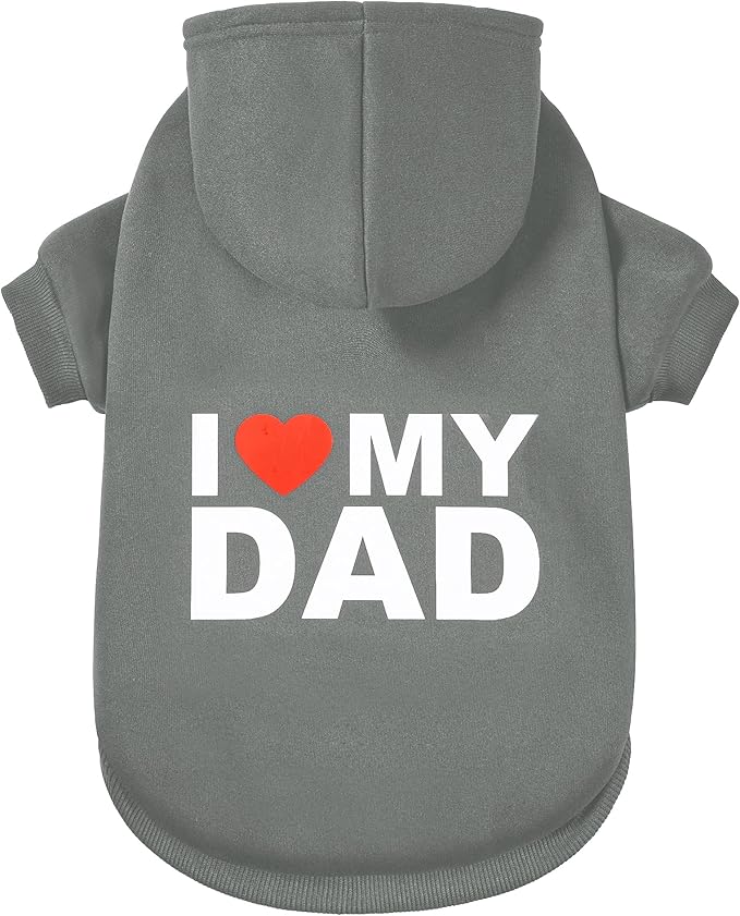 GreenJoy Dog Sweater Dog Hoodie Cold Weather Coat Hooded Sweatshirt for Puppies,Cats, Small Medium Large Dogs (Grey(I Love My Dad), Large/X-Large)