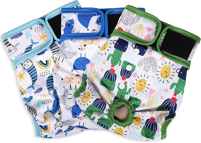Washable Female Dog Diapers - Premium Reusable Diapers for Doggie in Heat - Highly Absorbent Dog Diapers Female for Pet Incontinence with Adjustable Snaps (Cactus, XXL)