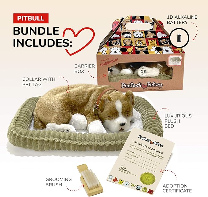 Original Petzzz Pit Bull Realistic, Lifelike Stuffed Interactive Pet Toy, Companion Pet Dog with 100% Handcrafted Synthetic Fur