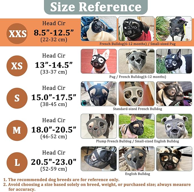 Mayerzon Short Snout Dog Muzzle for French Bulldog with Full Pant Design to Prevent Eating Biting, Soft Mesh Dog Muzzle for Shih Tzu Pug English Bulldog for Grooming Walking, Allow to Drink and Feed